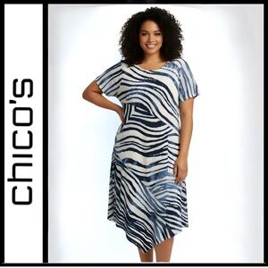 Chico's NWOT Zebra Print Midi Dress, Blue & White Abstract Top, Size 3 (XL)